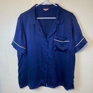 Eberjey 100% Silk Navy Blue PJ Shirt Pajamas Size Large